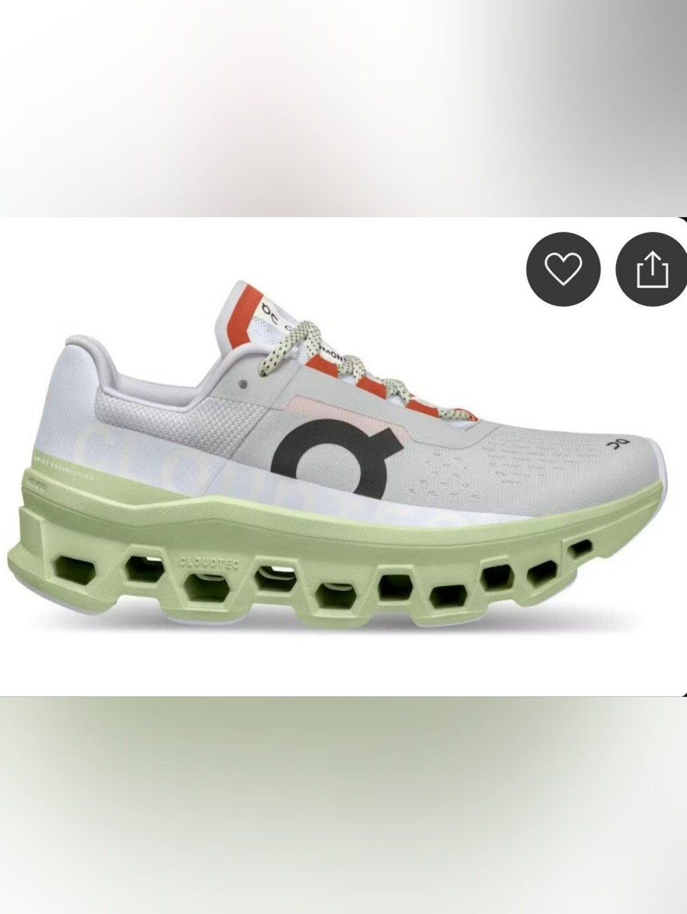 On Running Cloudmonster Glacier Grey Meadow Green - Women's 8.5